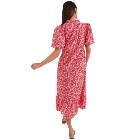 New Hyacinth HousePink and Red Floral Mimi Midi Dres Midi